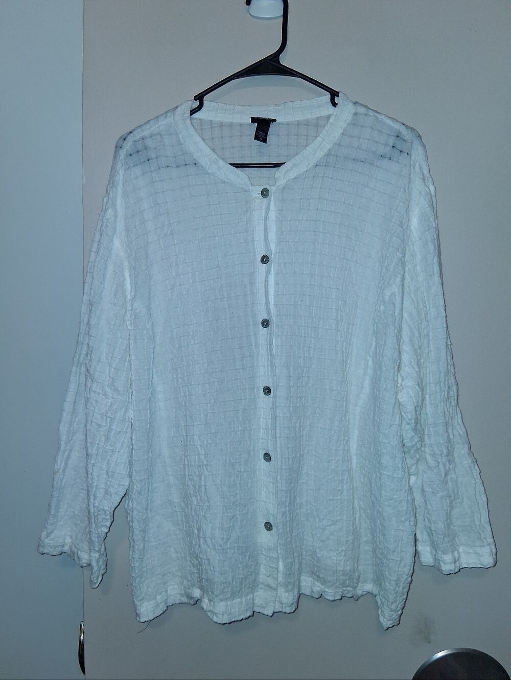 Eileen Fisher White Cotton Textured Shirt Mother Of Pearl Button 3X Guazy